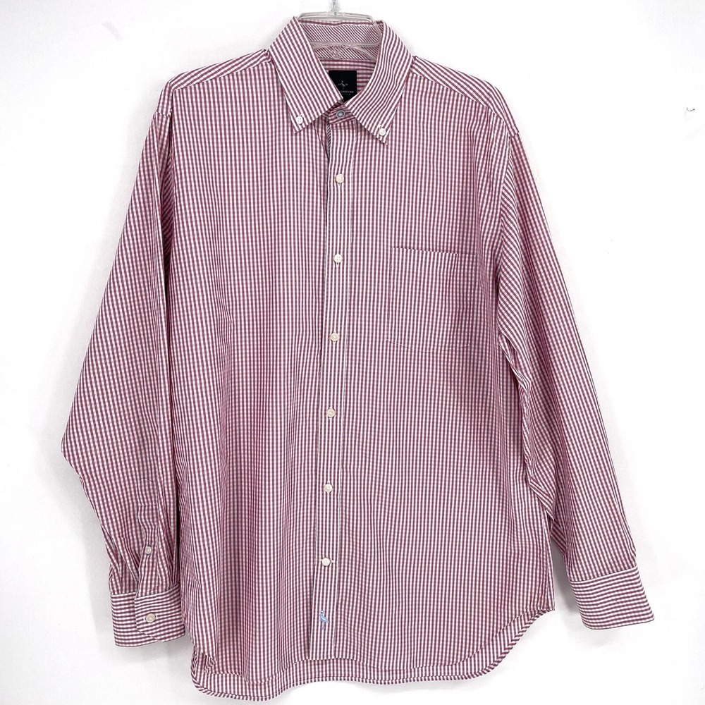 Tailorbyrd Pink and Blue‎ Checked Plaid Long Sleeve Preppy Shirt, Size Large